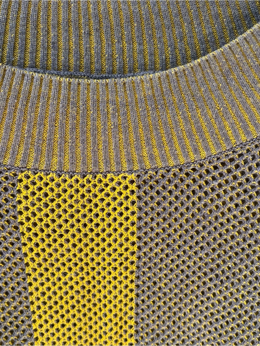 Liv by Habitat Open Knit Mesh Sweater Gray Mustard Size M - Picture 2 of 5